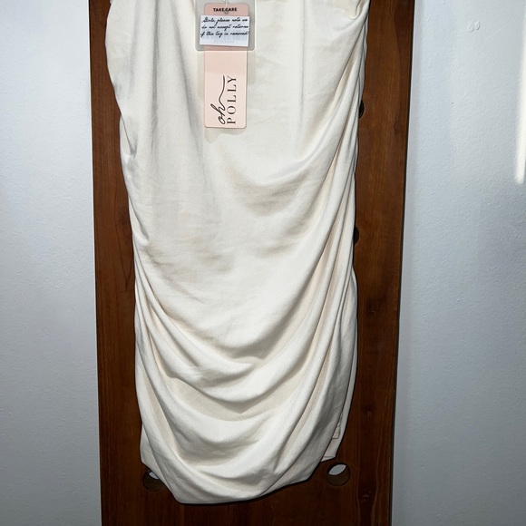 🆕 Oh Polly Ruched Bodycon Mini Dress in Oyster White - Picture 8 of 16